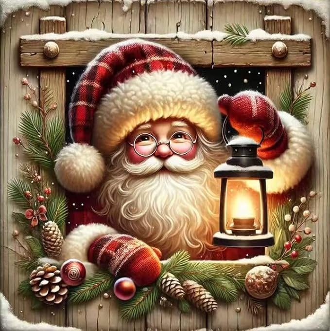 VIGEGU Christmas Diamond Art Kits for Adult,Santa Claus Diamond Painting for Beginnger,Lantern DIY Full Drill Rhinestone Diamond Dots Gem Painting Home Wall Decor 13.7x13.7 in