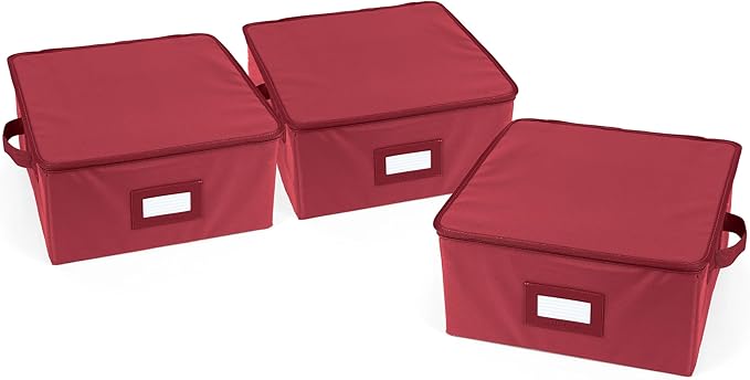 Covermates Keepsakes Zip-Top Storage Box Set, 3 Pack Heavy Duty Polyester Organizer Bins, Stackable Design, ID Window, Reinforced Handles, Closet Home Storage, Scarlett Red
