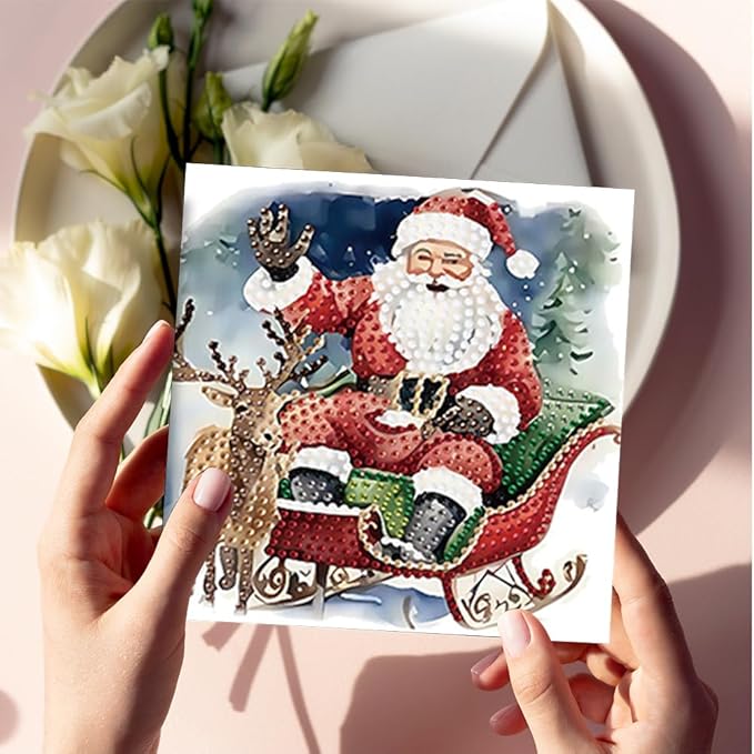 6PCS DIY Art Greeting Cards Santa Claus Congratulations Cards & Gifts for Home Wall Decor and Office Display Perfect DIY Craft Gift for Adults and Kids