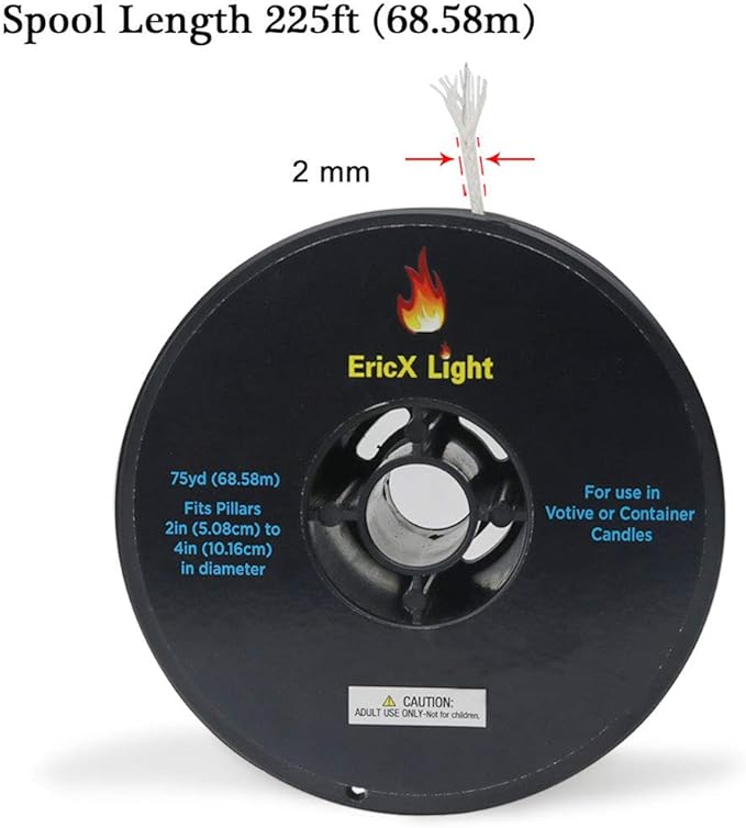 EricX Light Zinc Core Candle Wick 225ft Spool Specialize for Votive or Container Candle Making,Large