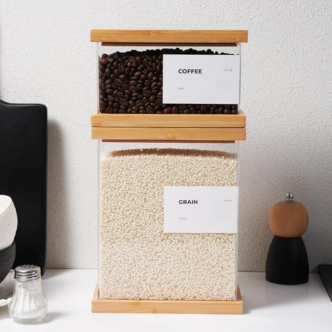 APT 1101 Bamboo Food Dispenser | Kitchen Organizers and Storage | Airtight Pantry Organizers and Storage Container | Cereal, Rice, Flour, Snack Storage (2, Large)