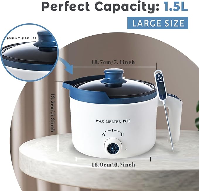 Ksedcon Wax Melter for Candle Making with Thermometer, Electric Wax Melting Pot Kit with Wicks, Double Candle Making Crock Set with Measurements