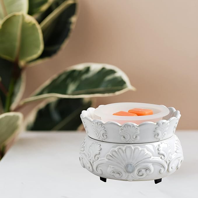 ASAWASA Ceramic Candle Wax Warmer with 1 pc Silicone Dish, 3-in-1 Wax Melter Burner for Kitchen Home Spa Yoga Gift (White)
