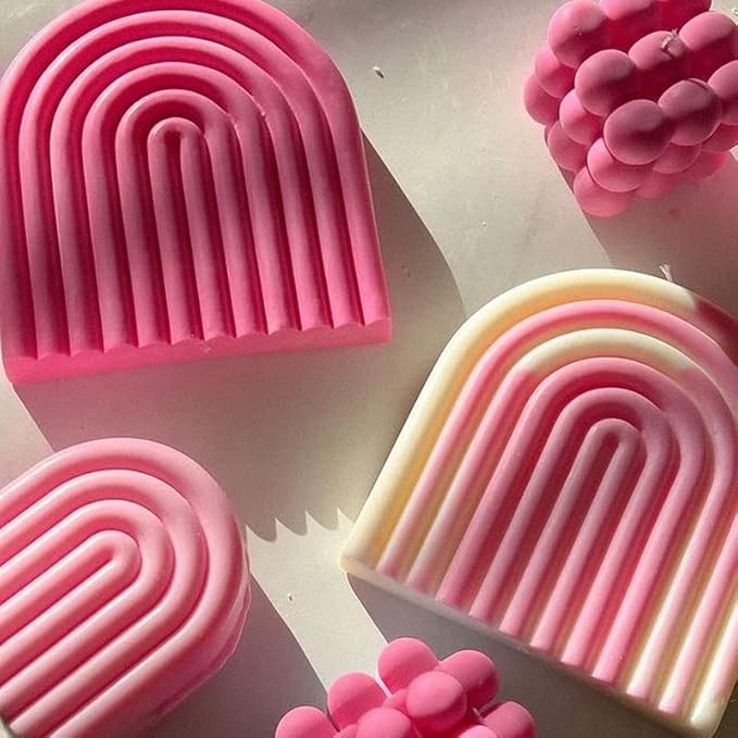 Geometric Rainbow Candle Mold, Striped U-Shaped Arch Scented Mold, Simple Lines Bridge Aromath Wax Mould for Candle Soap Wax Cake Mousse Ice Cream Making (6 Ring Long, Single-Sided)