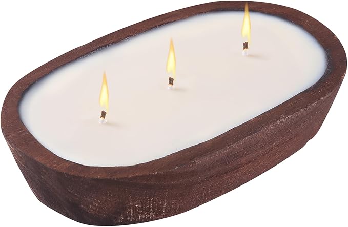 Scented Candles for Home, YeeQue Coffee Candle with Large Wooden Bowl Design for Women,Girl Birthday Gift 3 Wicks, 12oz