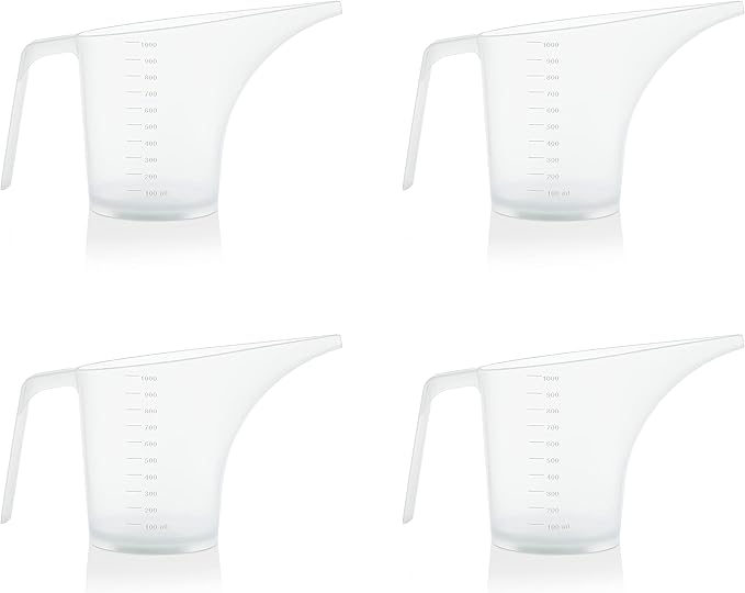 Funnel Pitcher for Soap Making, Large Capacity Easy Pour Container with Long Spout, Soap Making Supplies, Bakeware Mold, Candle, Microwave Safe, 4 Cups, 32 Ounces, 1000 ml - Set of 4