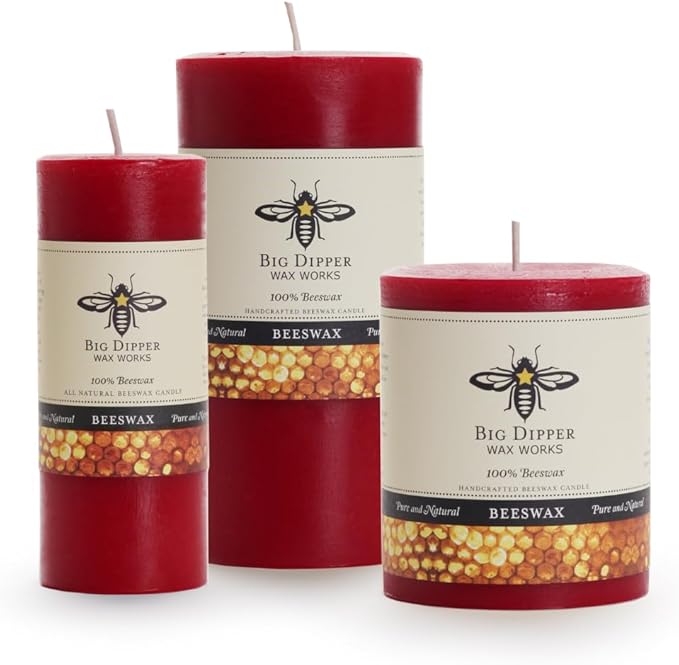BIG DIPPER WAX WORKS 3X4 Red Beeswax Pillar, 1 EA