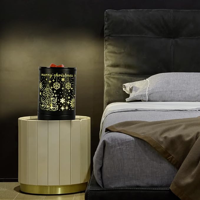 Enaroma Fragrance Wax Melts Warmer with 7 Colors LED Changing Light Classic Black Forest Design Scent Oil Candle Warmer for Home Black Christmas