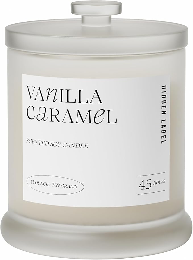 Vanilla Caramel Scented Candle, 13oz Natural Soy Wax Non Toxic, 2 Wick Large Aromatherapy Candles for Home Scented, 75hours Clean Burn,Long Lasting Big Jar Candles for Women,Stress Relief & Relaxation
