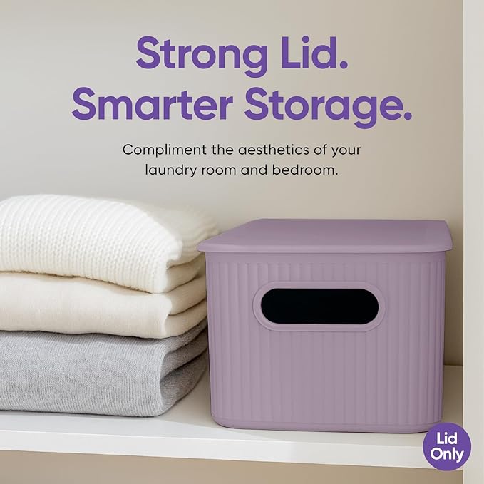 Superio Ribbed Collection Lid for Decorative Plastic Basket Open Home Storage Bins Organizer Baskets, Medium Lilac - for Organizing Closet Storage Bins for Shelves Drawer Shelf 5 Liter