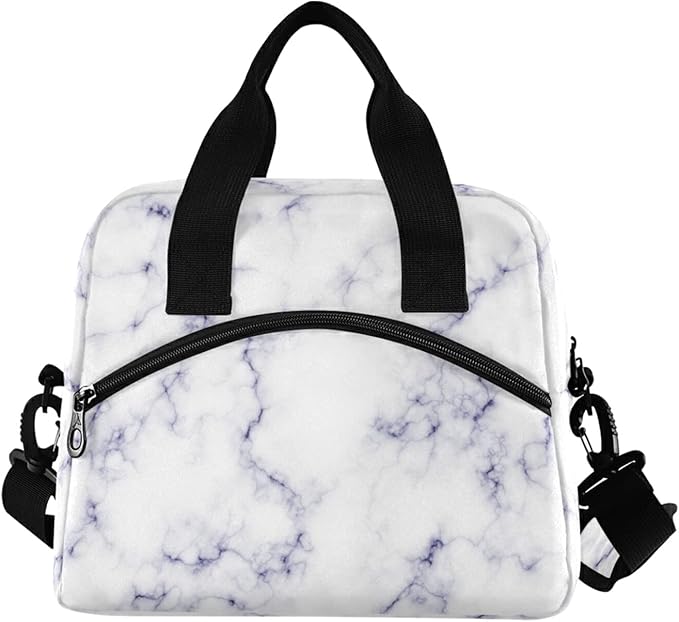 CBBYY Marble Lunch Bags for Women Men, Reusable Insulated Lunch Box, Adjustable Shoulder Straps Tote Lunch Bag for Work Picnic School