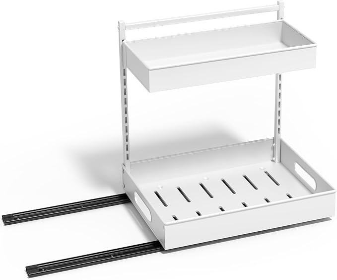 Sorbus Under Sink Organizer with Sliding Tracks – Pull Out Cabinet Organizer with Drawer & Installation Rails – Under Cabinet Bathroom Storage Organizer for Kitchen, Pantry, or Vanity –White 1 Pack