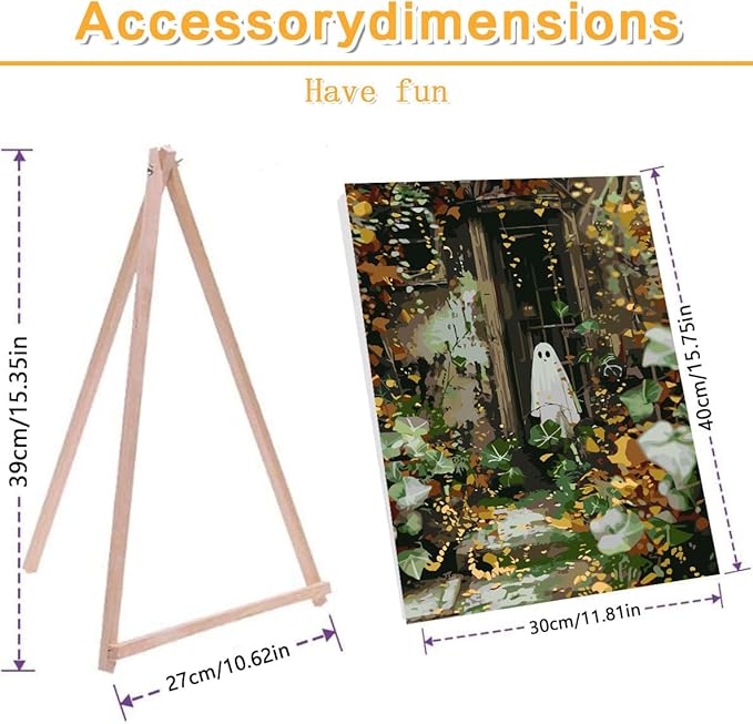 Meothan Framed Paint by Numbers Kits for Adults, Halloween Paint by Number for Adults Beginners, Paint by Numbers Kits on Canvas with Framed and Easel for Home Wall Decor 11.8x15.7inch (Ghost)