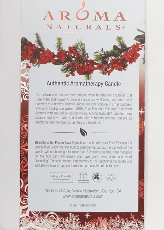 Aroma Naturals Holiday Orange, Clove and Cinnamon Essential Oil Scented Pillar Candle, Warm Spice, 3 inch x 3.5 inch