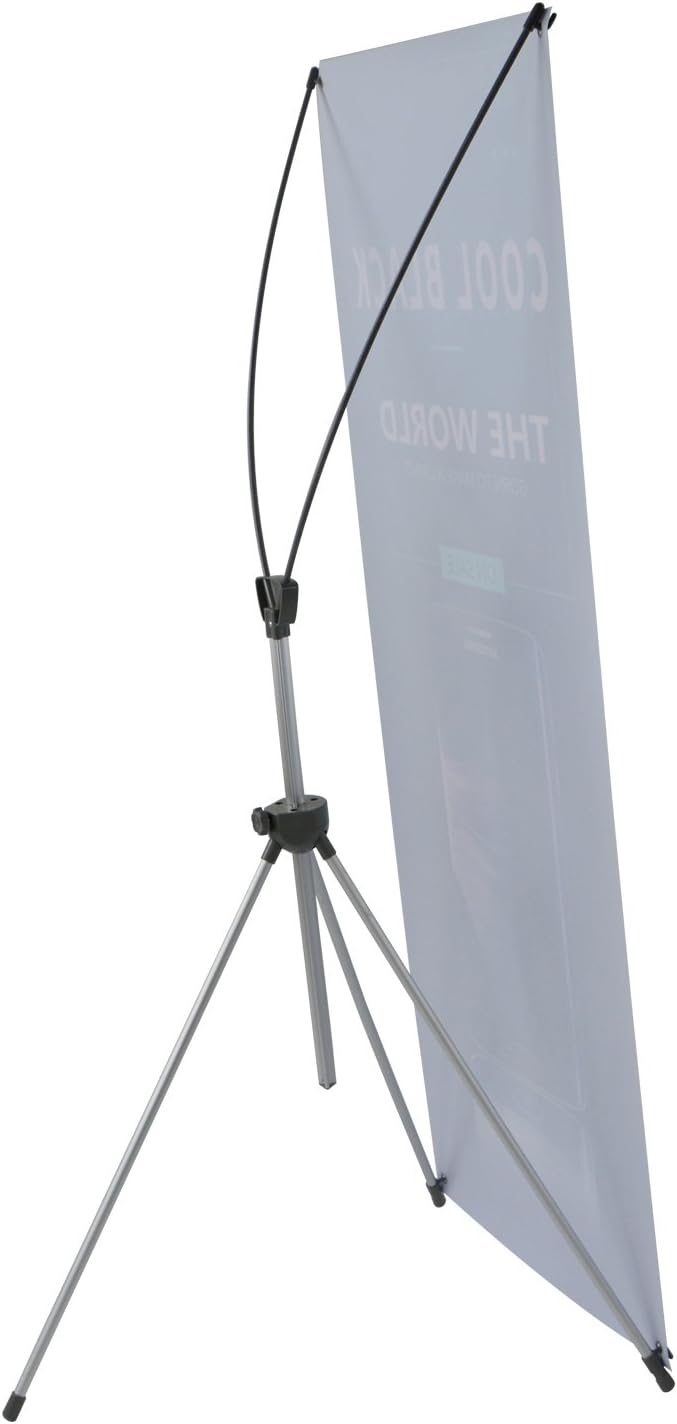 T-SIGN Reinforced Block Adjustable Tripod X Banner Stand, 23 x 63 to 32 x 78 Inch, Portable Travel Bag, Bigger, More Adaptable, Trade Show Exhibition - Silver (Pack of 1)