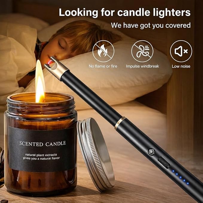 Navpeak Electric Candle Lighter Windproof USB Rechargeable Flameless Long Neck Lighter for Candles Gas Stove Fireplace BBQ Kitchen Grills (Black Champagne Gold)