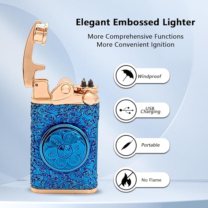 Plasma Lighter Rechargeable, Electric Lighter USB, Windproof Dual Arc Lighters, Pocket Cool Lighters with LED Battery Indication for Men and Women (Blue)