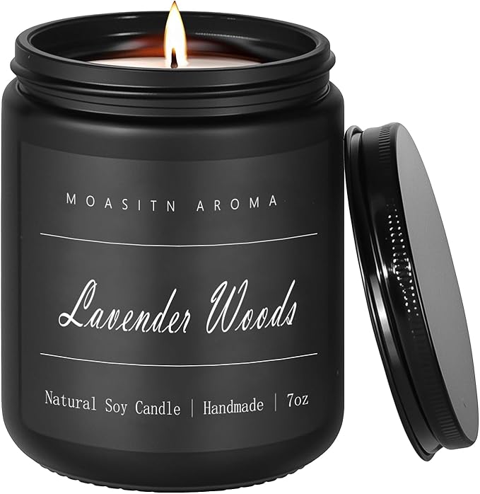 MOASITN Lavender Woods Highly Scented Candle for Home|Organic Soy Candel| Handmade Long Lasting Aromatheraphy Jar Candles| Gift for Women,Men for Relaxing,Housewarming,Autumn|7oz