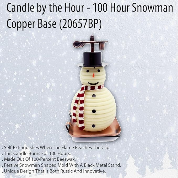 Candle by the Hour 100-Hour Snowman Candle, Copper Base, Eco-friendly Natural Beeswax with Cotton Wick