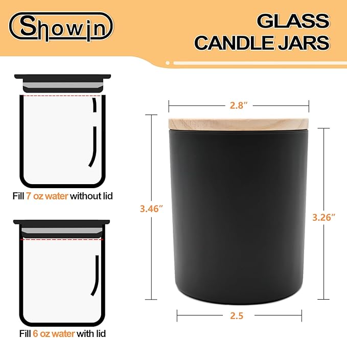 SHOWIN Thick Candle Jars for Making Candles 20 Pcs, 7 OZ Empty Jars with Wood Lids for Candle Making, Sample Container, Matte Black