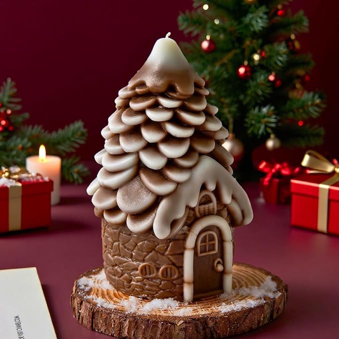 Pinecone House Christmas Cylinder Candle & Resin Mold - Resin Casting Silicone Molds for Home Decor & Candle Making Wave Spiral Mold