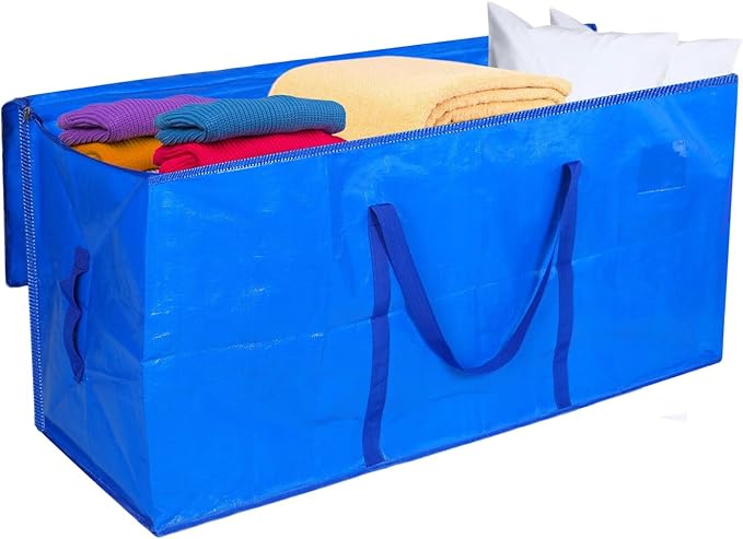 Bigmeta 66 Gallon Extra Large Moving Bags - Heavy Duty Storage Bags with Zipper & Strong Handles, Blue Packing Bag for Moving, Storage, Travel and Camping, College Dorm & Home Supplies, 1 Pcs