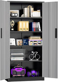 Superday Metal Storage Cabinets, 71" Storage Cabinet with Locking Door, Tall Garage Cabinet with 2 Doors and 4 Adjustable Shelves for Home Office, Classroom, Easy Assemble(Black Grey)