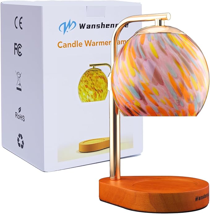 Stained Glass Candle Warmer Lamp with Dimmable 7-Level Brighness, Adjustable Height with 2/4/8H Timer, Home Decor with 2 Bulbs and Gifts for Women Mom Scented Jar Candles- Gold