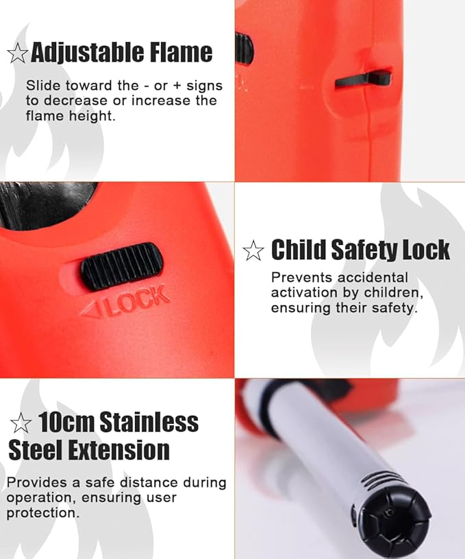 4 Pack Lighter Refillable Butane Lighters, Flexi-Wand Long Lighters for Candle Camping Fireplace Party BBQ Grill(Fuel Not Included)