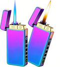 Torch Lighter, Butane Torch Soft Flame Plasma Dual Arc 3-in-1 Lighter, USB Rechargeable Electric Lighters with Flashlight, Windproof Refillable Lighters (Without Fuel) (Colored Ice)