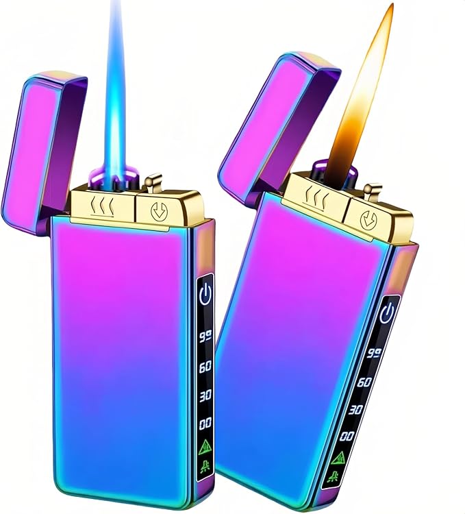 Torch Lighter, Butane Torch Soft Flame Plasma Dual Arc 3-in-1 Lighter, USB Rechargeable Electric Lighters with Flashlight, Windproof Refillable Lighters (Without Fuel) (Colored Ice)