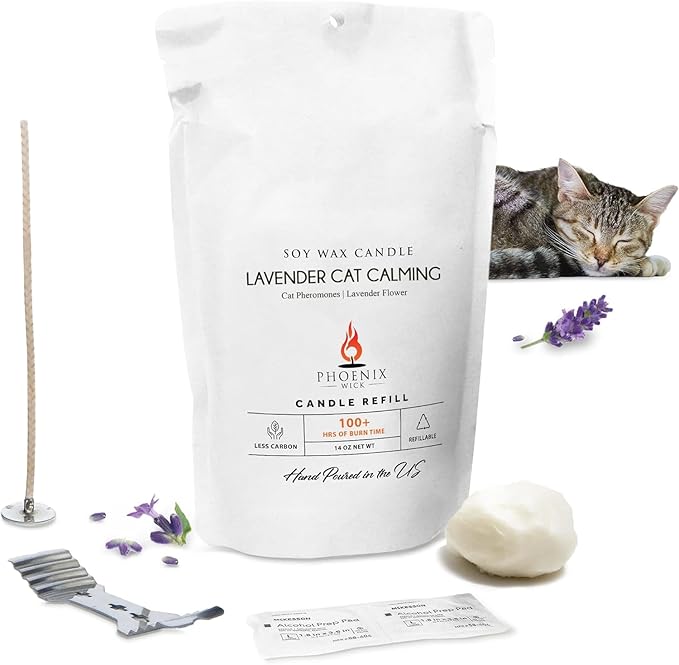 Phoenix Wick Candle Making Kit - New Soy Wax & Wick for Your Luxury 14oz Candle Jar - Adds 100 Hours Burn Time (Lavender Cat Calming)