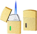 Smart Butane Torch Lighter with 4 Ignition Methods, Voice Activated Windproof Lighter, Straight Jet Blue Flame Refillable Lighters for Candles, Camping (Fuel Not Included) (Gold)
