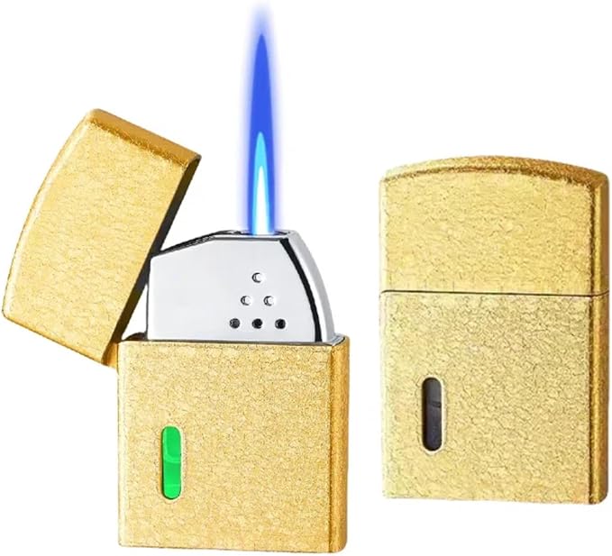 Smart Butane Torch Lighter with 4 Ignition Methods, Voice Activated Windproof Lighter, Straight Jet Blue Flame Refillable Lighters for Candles, Camping (Fuel Not Included) (Gold)