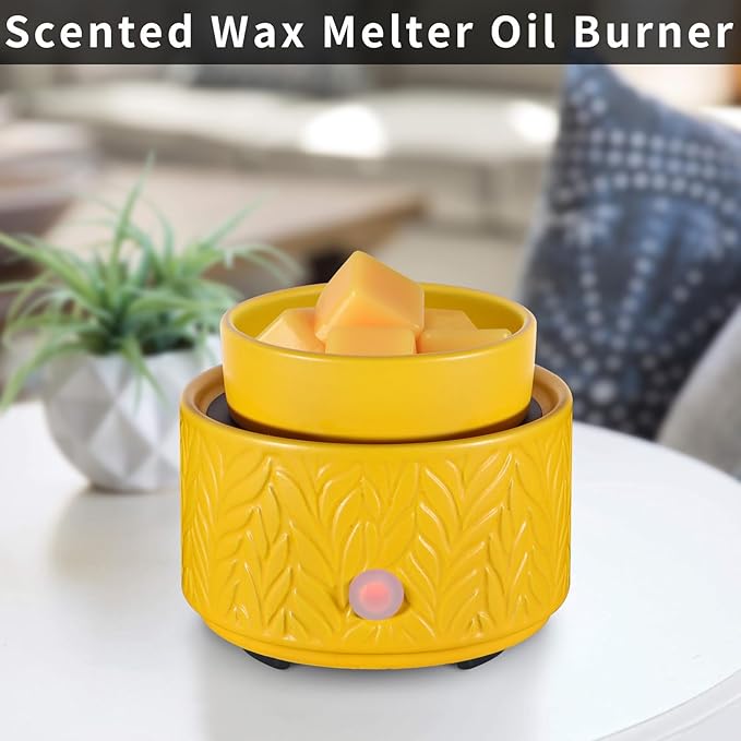 Ceramic Wax Melt Warmer, Fragrance Wax Warmer 4-in-1 Electric Candle Wax Melter and Wax Cubes for Home Office Bedroom Aromatherapy Essential Oil Burner is Birthday Gifts for Women Mom Girl(Yellow)