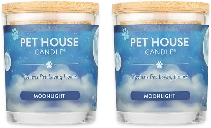 One Fur All Pet House Candle 2 Pack - Plant-Based/Soy - Clean Burning Scented, Long Lasting Pet Odor Candle for Home - Moonlight