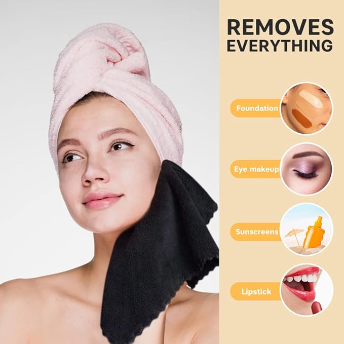 SUNLAND Microfiber Face Cloth Reusable Makeup Remover Facial Cleansing Towel Ultra Soft Face Washcloth 12inchx12inch 6 Pack Black