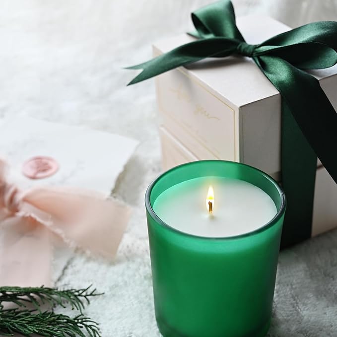 SHOWIN Thick Candle Jars for Making Candles 16 Pcs, 7 OZ Empty Jars with Wood Lids for Candle Making, Sample Container, Frosted Green