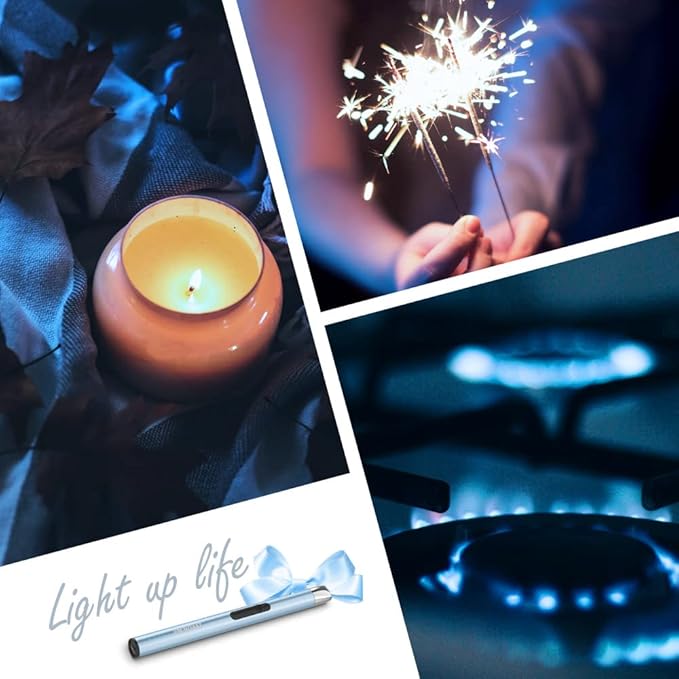 Candle Lighter, Electric USB Lighter with LED Display, Safety Switch, Rechargeable, Windproof, Blue