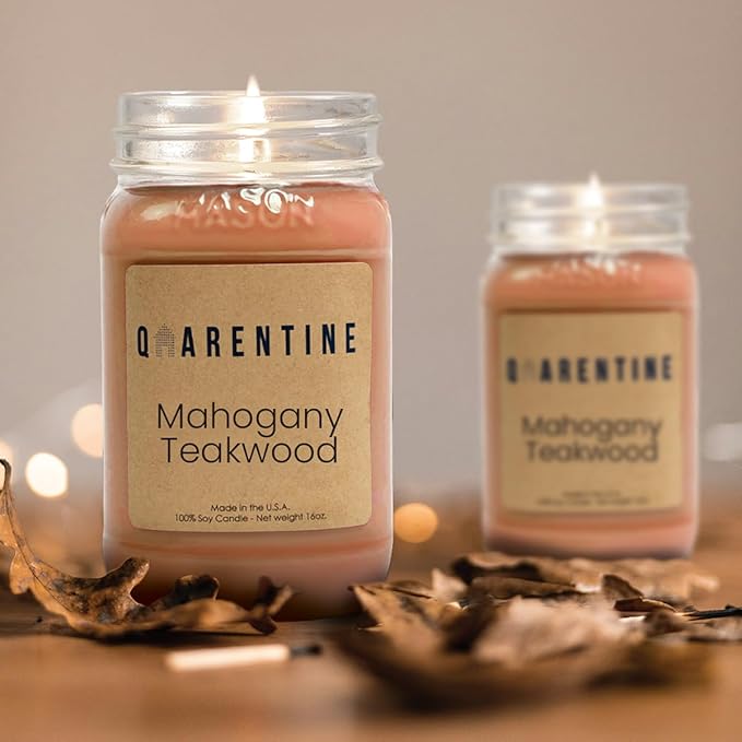 Organic Soy Wax Mahogany Teakwood Scented Vegan Candle | Rich Wood Aroma | 100% Pure Soy & Essential Oils | Long-Lasting Scent | Hand-Poured in The USA | Perfect for Aroma Therapy(16oz)