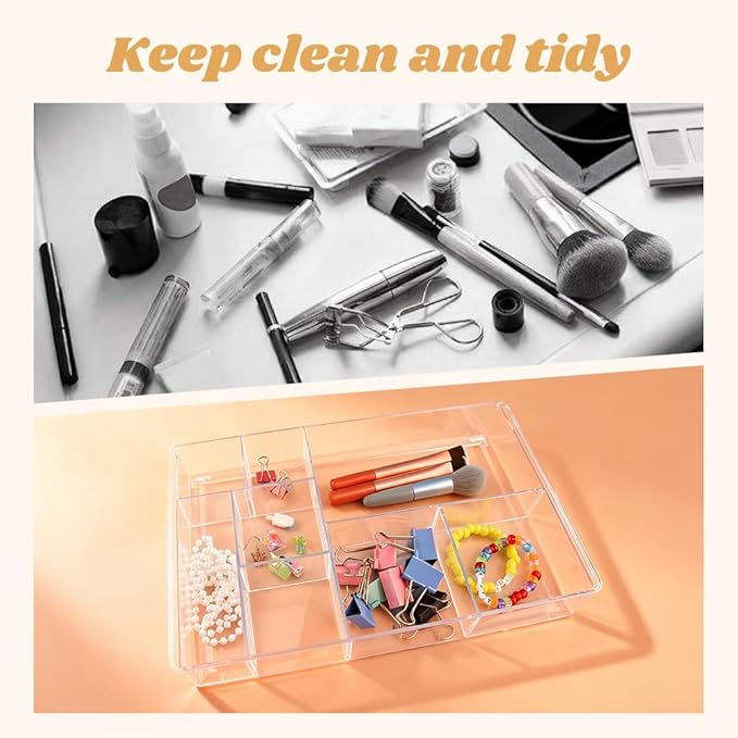 Acrylic Drawer Organizer, 8-Section Clear Acrylic Drawer Divider Tray Makeup Tray Organizer for Office Bedroom Drawers