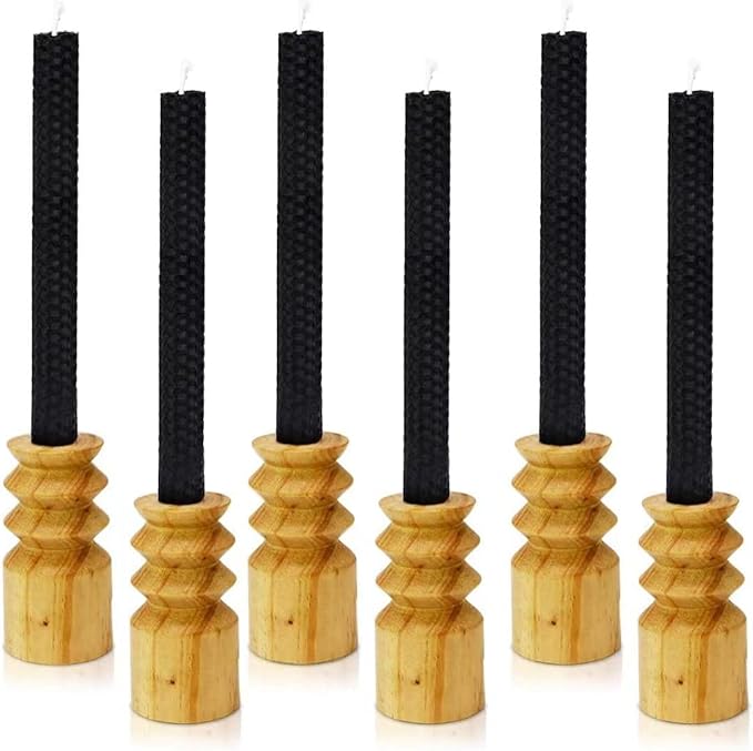 DEYBBY Natural Beeswax Taper Candles,Honeycomb Design Hand-Rolled Beeswax Candles, Dripless and Smokeless, Set of 6(Black)