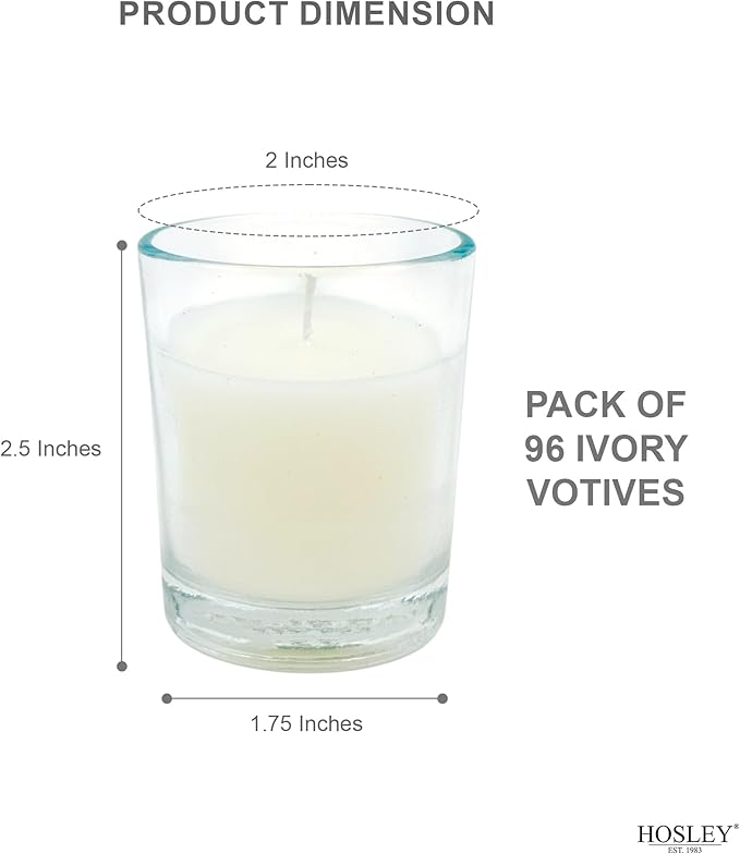 Hosley's 96 Pack of Ivory Unscented Clear Glass Filled Votive Candles