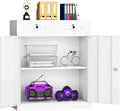 Superday Lockable Storage Cabinet with 2 Drawers, 36" Metal Storage Cabinets with Locking Doors and Adjustable Shelves, White Metal Locking Cabinet for Home Office Garage School