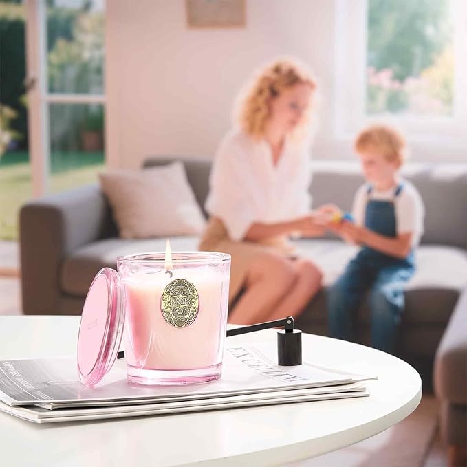 M&SENSE Natural Soy Candle | Jasmine & Pink | 9.2 oz, 50H Burn Time | Candle Gift for Her | Scented Candle for Valentine’s Day