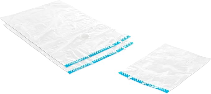 Whitmor 6-Pack Vacuum Storage Bags (12 Large + 6 Medium) - Airtight Double-Zip Seal, Clear Plastic for Travel & Home - Fits 4 Pillows or 1 Queen Bedding Set, Hand Pump Included