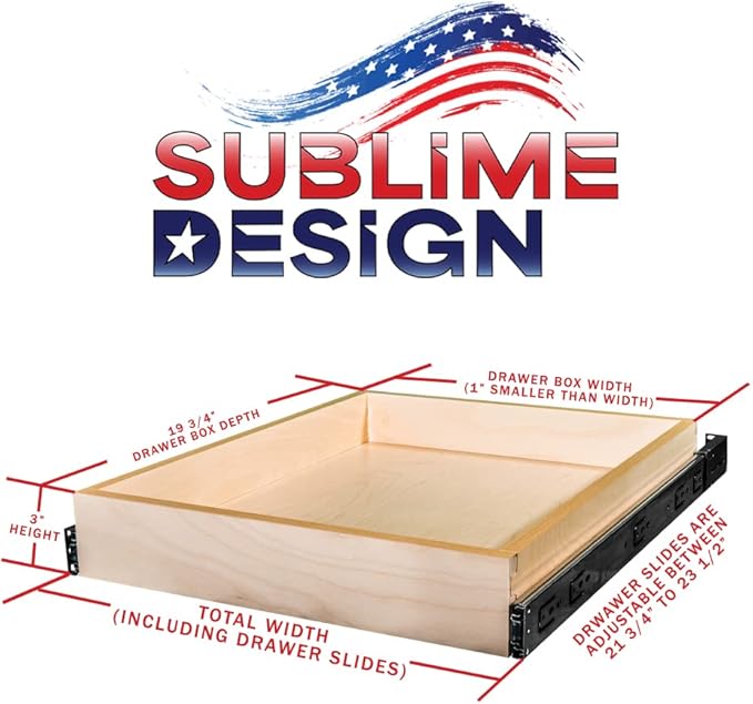 Sublime Design - Standard Size - Pull Out Kitchen Drawers | Slide Out Shelves for Kitchen Cabinets | Pull Out Home Organizer (Side Mounting, 21 Inch W/Drawer Slides (20” Drawer Box))