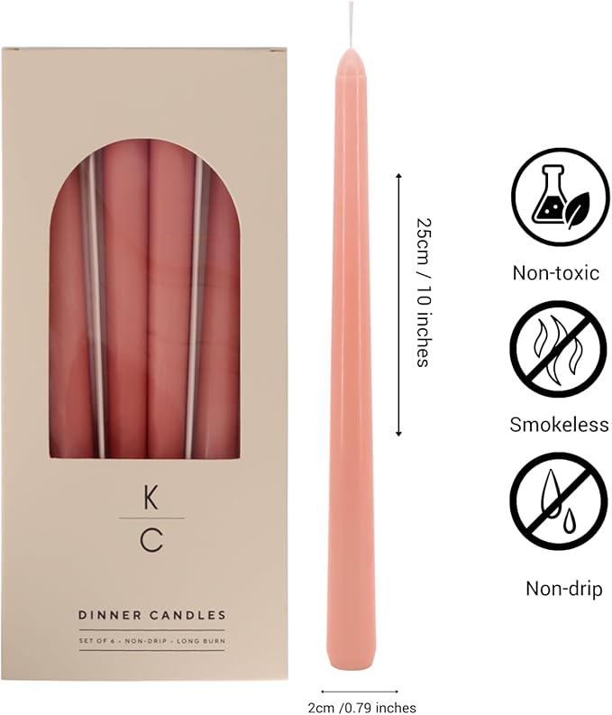 Tapered Dinner Candles - Soy & Paraffin Blend, Dinner Candles with Long-Lasting 7-Hour Burn for Stylish Homes - Candle in Curated Colors Ideal Gift for Hosts, Brides & Event Planners-Coral