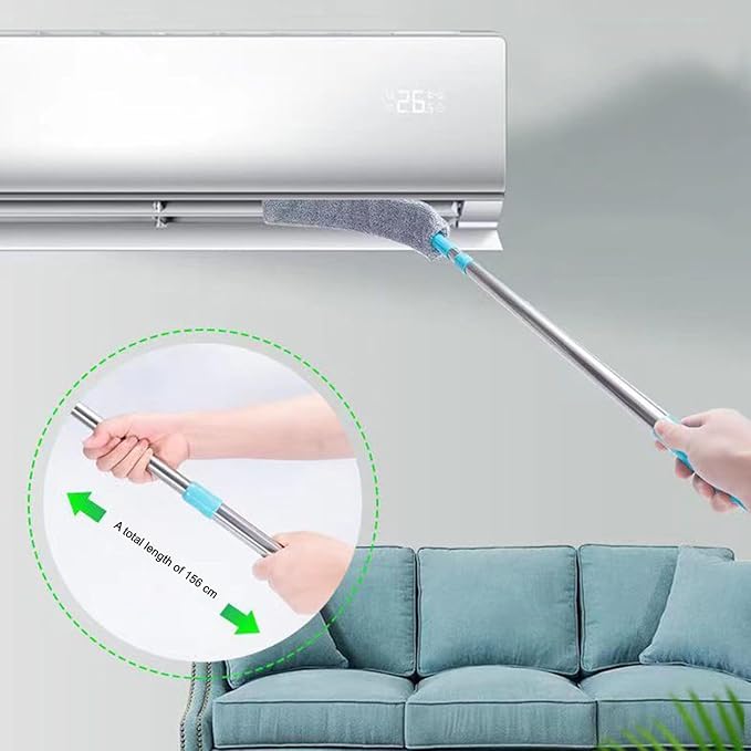 Saker Plus Retractable Gap Dust Cleaning Artifact, Retractable Gap Dust Cleaner Flat Duster, with 2 Microfiber Dusting Cloths Long Handle,Flat Duster