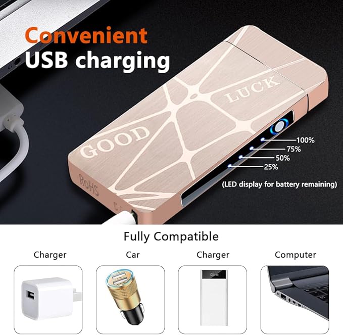 GADATOP Vintage Lighter Rechargeable Arc Flame Cool Design Electric Lighters with LED Battery Indicator and Packaging Box for Camping Hiking Travel Essentials (Charcoal)
